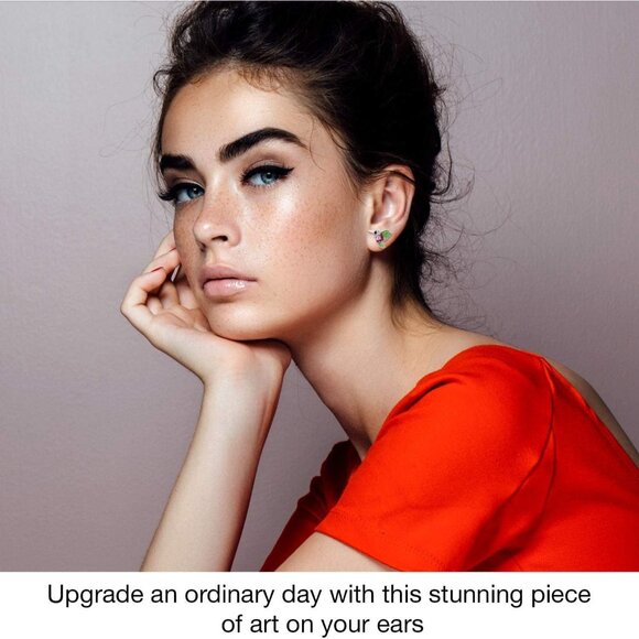 Women's Colorful Crystal Hummingbird Rust 925 Sterling Silver Natural Earrings - Picture 3 of 5